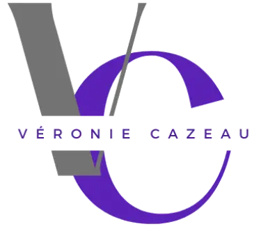 logo: Light grey capital V, purple capital C, with Véronie Cazeau overlayed.